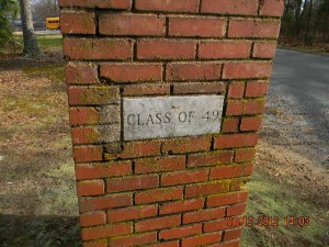Altamahaw-Ossipee High School entrance column donated to the school by the graduating class of 1949.